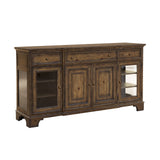 Revival Row 3-Drawer Buffet with Cabinet Doors Brown with Village Lane Finish P348302 Pulaski Furniture