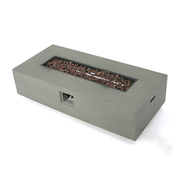 English Elm 50000 Btu Rectangular Mgo Concrete Propane Fire Table for Outdoor Patio Gatherings 59242.00WHI-50K_59243.00WHI