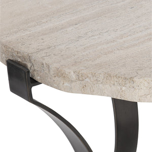 Bernhardt Bernhardt Travertine Sayers Side Table With Chiseled Edge Top And Oil-Rubbed Bronze Geometric Base 414123
