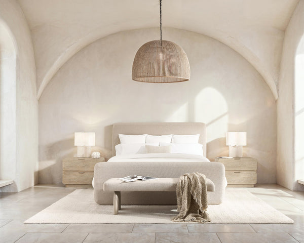 Bernhardt Bernhardt Antibes Bench With Arched Pumice Concrete Supports And Upholstered Seat, Rustic Modern Accent 350506