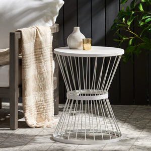 English Elm Lassen Outdoor Side Table Sculptural Hourglass Frame Compact Patio Accent 62073.00WHI