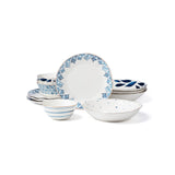 Blue Bay 12-Piece Porcelain Dinnerware Set with Gold Accents, Microwave Safe