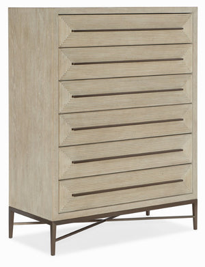 Hooker Furniture Cascade Terrain Six-Drawer Chest With Reeded Fronts, Cedar-Lined Drawer, Champagne Hardware Finish 6120-90110-80