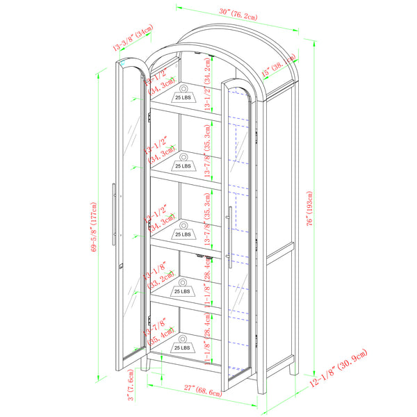Chantelle Modern Arched Bookcase with Glass Doors Coastal Oak WECHA41OS3CO0 Walker Edison