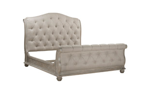 A.R.T. Furniture Summer Creek Shoals California King Tufted Sleigh Bed In Scrubbed Oak – Cottage Style Elegance! Gray, Gray Flakey Cathedral Oak Veneer,Parawood Solids,Foam,Fabric 251127-1303