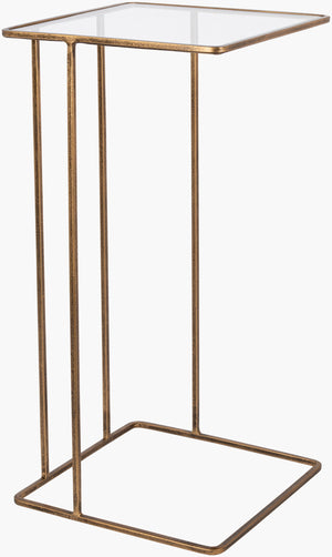 Surya Natalie Modern 24"H End Table With Glass & Metal Design – Stylish, Easy-care Accent For Any Room! Top, Clear,Base, Gold Glass,Iron Nae-001
