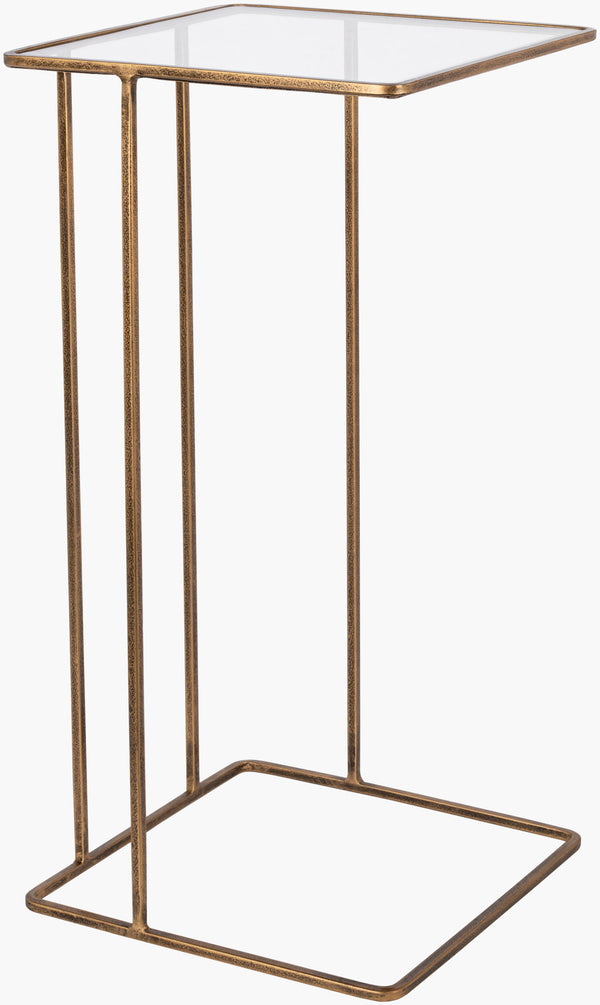 Surya Natalie Modern 24"H End Table With Glass & Metal Design – Stylish, Easy-care Accent For Any Room! Top, Clear,Base, Gold Glass,Iron Nae-001