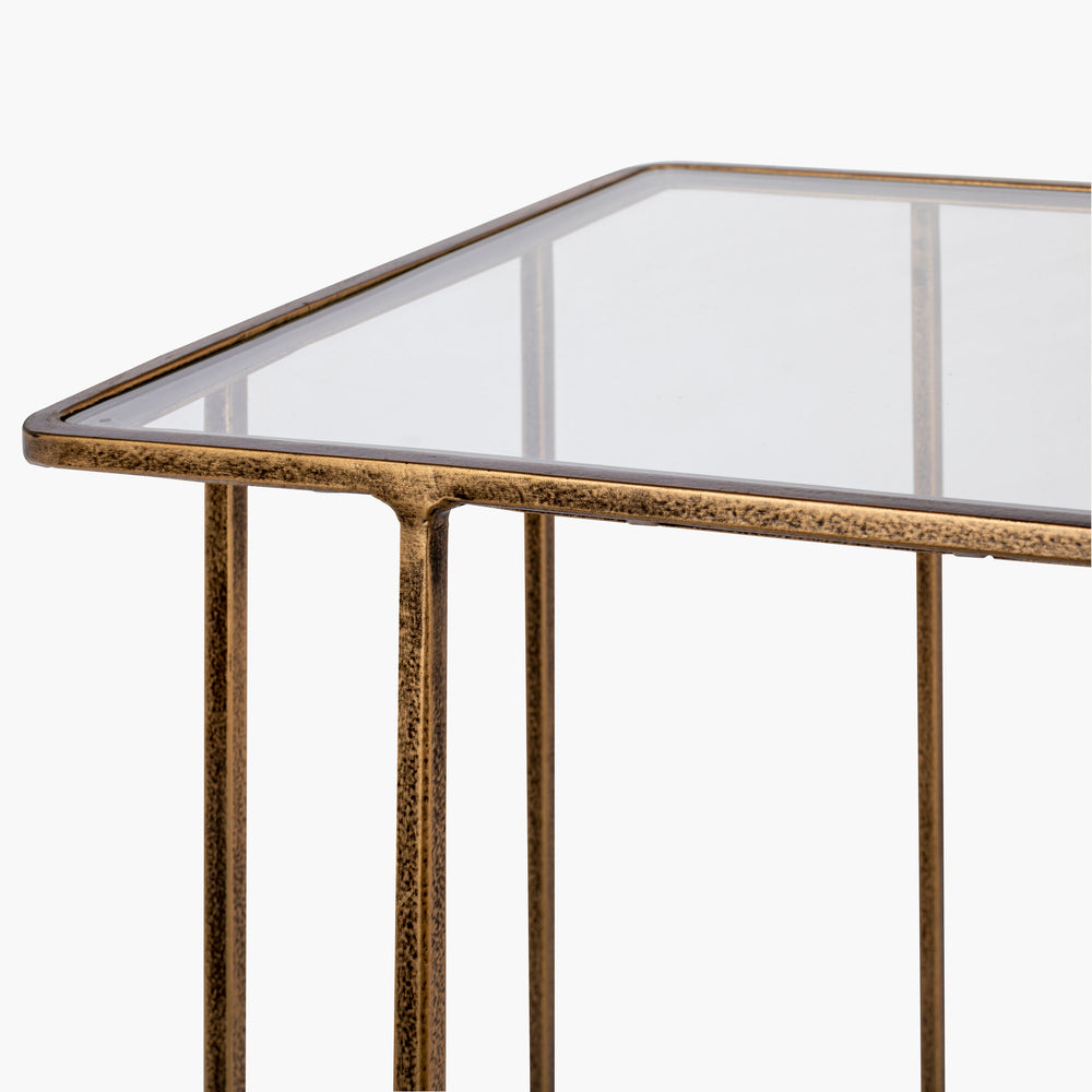 Surya Natalie Modern 24"H End Table With Glass & Metal Design – Stylish, Easy-care Accent For Any Room! Top, Clear,Base, Gold Glass,Iron Nae-001