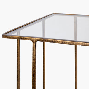 Surya Natalie Modern 24"H End Table With Glass & Metal Design – Stylish, Easy-care Accent For Any Room! Top, Clear,Base, Gold Glass,Iron Nae-001