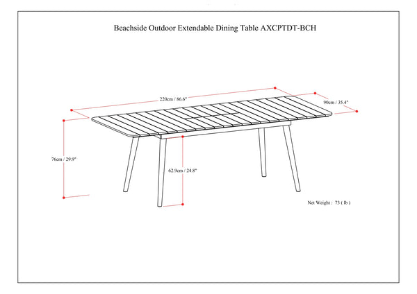 English Elm Beachside Extendable Outdoor Dining Table in Light Teak — Solid Acacia Wood, Seats 4-8, 63–86.6" B136P159383