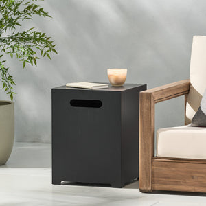 English Elm Propane Tank Cover Outdoor Iron Side Table with Slatted Storage for Fire Pit Patios 67760.00DGRY