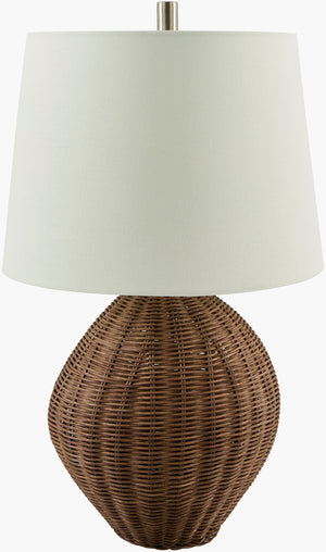 Surya Nagua Rustic Charm 23" Accent Table Lamp With Woven Rattan Body & Elegant Linen Shade For Home Decor Body, Brown,Shade, White,Finial, Black,Harp, Metallic ,Nickel,Cord, Translucent Rattan,Linen,Polyester,Steel Nag-001
