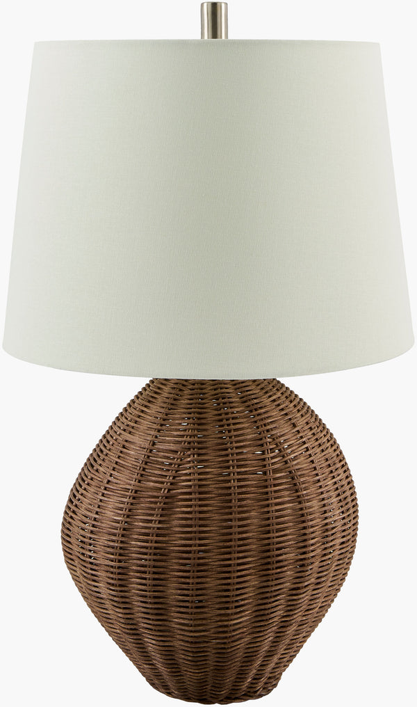 Surya Nagua Rustic Charm 23" Accent Table Lamp With Woven Rattan Body & Elegant Linen Shade For Home Decor Body, Brown,Shade, White,Finial, Black,Harp, Metallic ,Nickel,Cord, Translucent Rattan,Linen,Polyester,Steel Nag-001