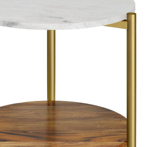 English Elm Wagner Round Marble & Wood Side Table - Mid-Century Modern Elegance For Living Room Or Office B136P159967-GIGA
