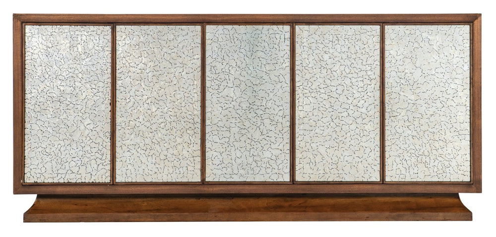 Hooker Furniture Melange Walnut Leopard Entertainment Credenza With Silver Glass Doors, Soft-Close Storage For 80" Tv 628-55071-89