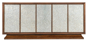 Hooker Furniture Melange Walnut Leopard Entertainment Credenza With Silver Glass Doors, Soft-Close Storage For 80" Tv 628-55071-89