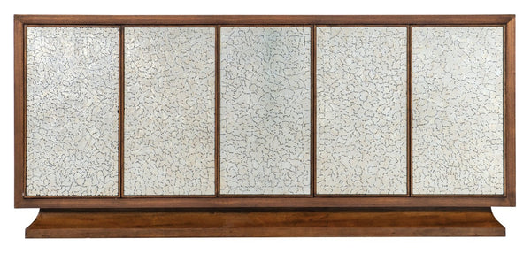 Hooker Furniture Melange Walnut Leopard Entertainment Credenza With Silver Glass Doors, Soft-Close Storage For 80" Tv 628-55071-89