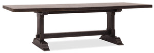 Hooker Furniture Driftwood Expandable Oak Dining Table Burnt Timber Finish Double Pedestal Seats Twelve 42.00L x 86.00W x 30.00H 6820-75200-99