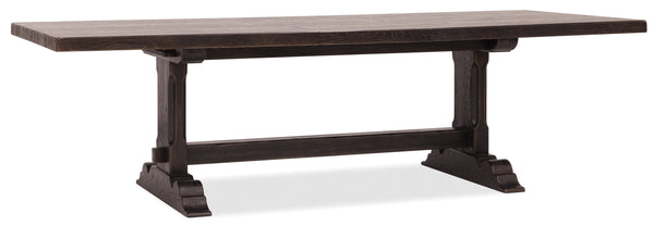 Hooker Furniture Driftwood Expandable Oak Dining Table Burnt Timber Finish Double Pedestal Seats Twelve 42.00L x 86.00W x 30.00H 6820-75200-99