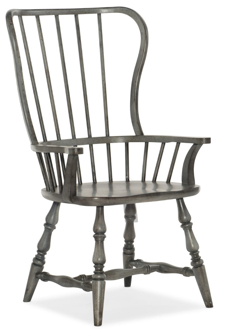 Hooker Furniture Ciao Spindle Back Arm Chair In Hand-Distressed Speckled Gray — Farmhouse Comfort, Solid Wood Build 5805-75301-96