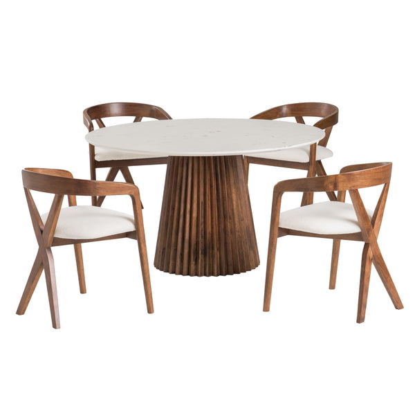 VIG Furniture Modrest Nancy - Mid-Century Modern White Marble + Walnut Round Dining Table VGMAMIT-5347