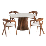 VIG Furniture Modrest Nancy - Mid-Century Modern White Marble + Walnut Round Dining Table VGMAMIT-5347