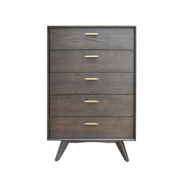 VIG Furniture Novak Dark Oak Chest With Velvet-Lined Top Drawer, Slow-Motion Slides, Antique Brass Accents, 5-Drawer Storage Elegance VGLBNANT-CH82