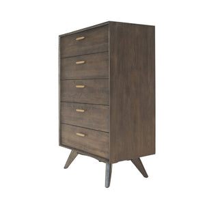 VIG Furniture Novak Dark Oak Chest With Velvet-Lined Top Drawer, Slow-Motion Slides, Antique Brass Accents, 5-Drawer Storage Elegance VGLBNANT-CH82