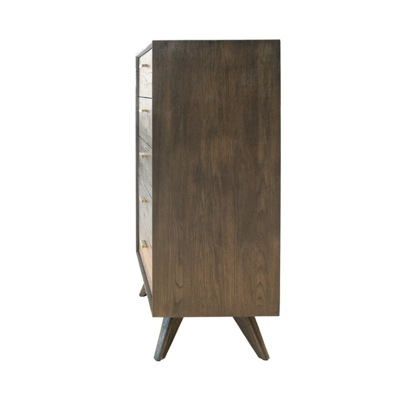 VIG Furniture Novak Dark Oak Chest With Velvet-Lined Top Drawer, Slow-Motion Slides, Antique Brass Accents, 5-Drawer Storage Elegance VGLBNANT-CH82