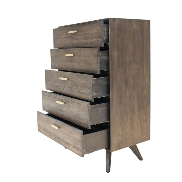 VIG Furniture Novak Dark Oak Chest With Velvet-Lined Top Drawer, Slow-Motion Slides, Antique Brass Accents, 5-Drawer Storage Elegance VGLBNANT-CH82