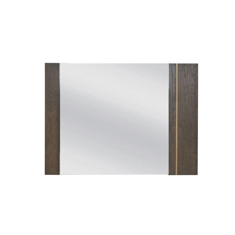 VIG Furniture Novak Dark Oak 41X30 Wall & Dresser Mirror With Antique Brass Inlay — Modern Minimalist Vanity Accent VGLBNANT-MI104