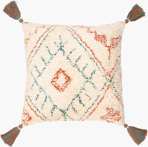 Surya Nador 18"X18" Handmade Cotton Accent Pillow With Exotic Global Print For Bohemian Home Decor Rust Cotton,Cotton Nao001-1818p