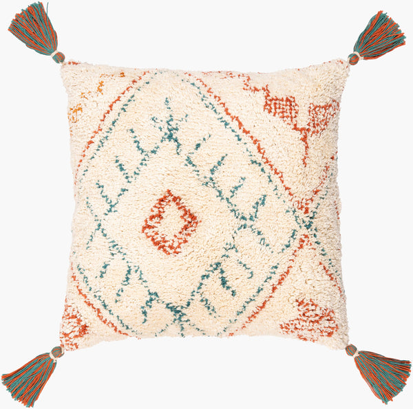 Surya Nador 18"X18" Handmade Cotton Accent Pillow With Exotic Global Print For Bohemian Home Decor Rust Cotton,Cotton Nao001-1818p