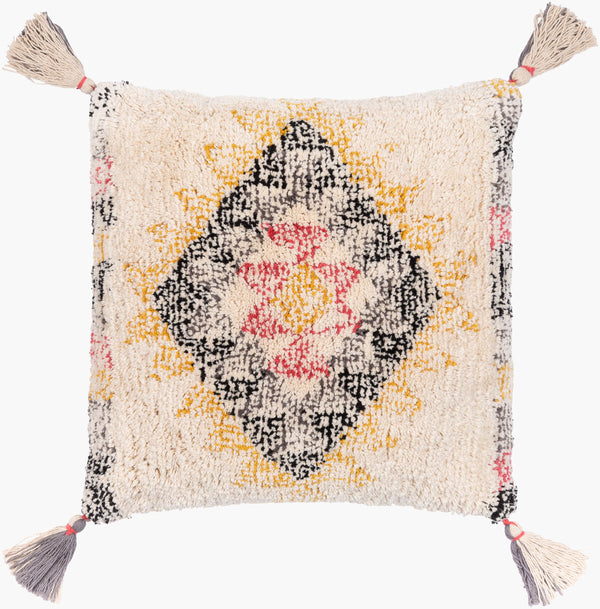 Surya Nador 18"X18" Handmade Cotton Accent Pillow With Exotic Global Print For Bohemian Home Decor Black Cotton,Cotton Nao002-1818p