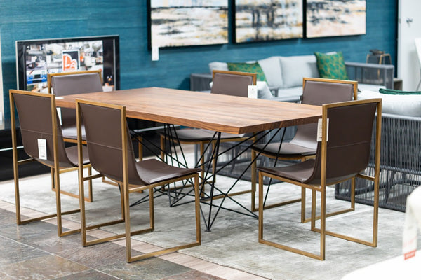 VIG Furniture Naomi Walnut Dining Table With Geometric Black Metal Base — Seats 6, Warm Wood-Grain Top, Modern Design VGEWF2203AA