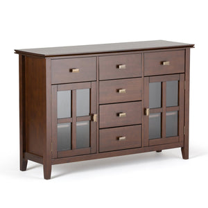 English Elm Artisan Russet Brown Solid Wood Sideboard Buffet with Glass Doors, 6 Drawers, Sturdy Storage B136P159467