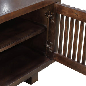 Origins Nara Japandi Low Profile Wood Tv Console with Slatted Doors for Large Living Rooms RW8020