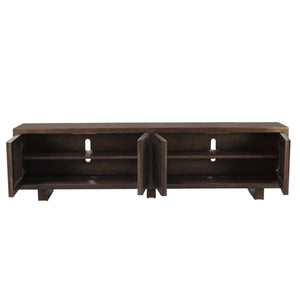 Origins Nara Japandi Low Profile Wood Tv Console with Slatted Doors for Large Living Rooms RW8020