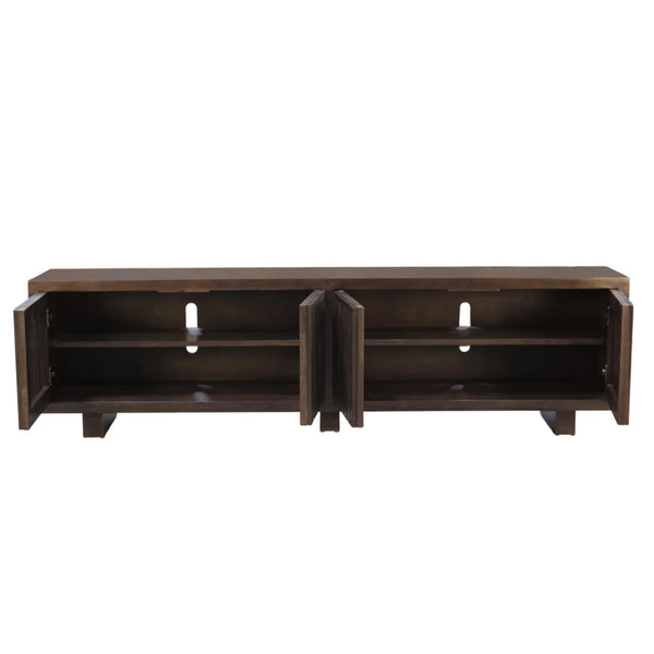 Origins Nara Japandi Low Profile Wood Tv Console with Slatted Doors for Large Living Rooms RW8020