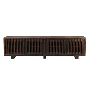 Origins Nara Japandi Low Profile Wood Tv Console with Slatted Doors for Large Living Rooms RW8020