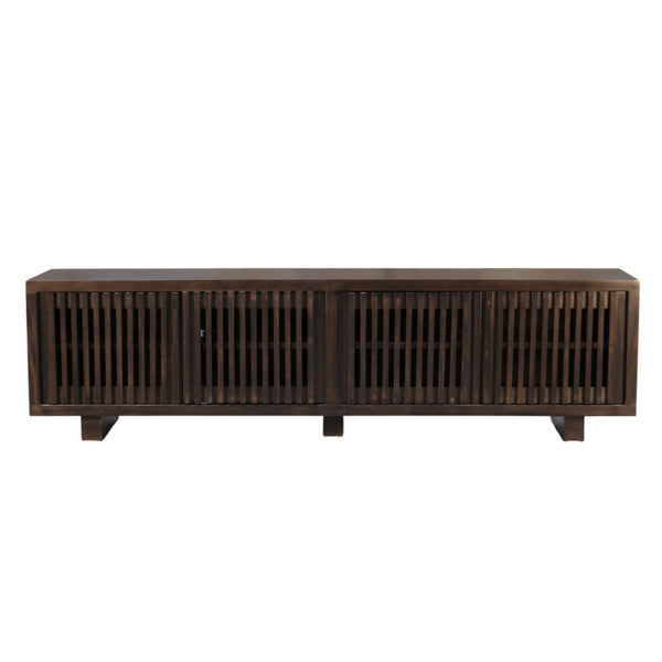Origins Nara Japandi Low Profile Wood Tv Console with Slatted Doors for Large Living Rooms RW8020