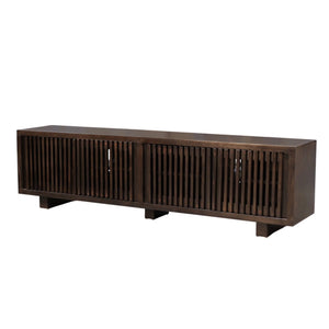 Origins Nara Japandi Low Profile Wood Tv Console with Slatted Doors for Large Living Rooms RW8020