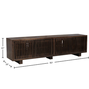 Origins Nara Japandi Low Profile Wood Tv Console with Slatted Doors for Large Living Rooms RW8020