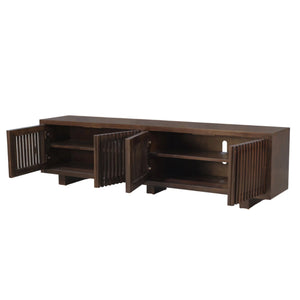 Origins Nara Japandi Low Profile Wood Tv Console with Slatted Doors for Large Living Rooms RW8020