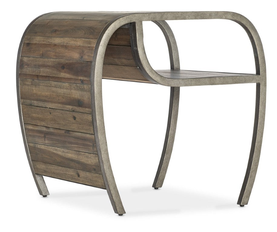 Hooker Furniture Commerce Rustic Open Ended End Table With Curved Silhouette, Pewter Frame, Distressed Planked Wood Shelf 7228-80206-85