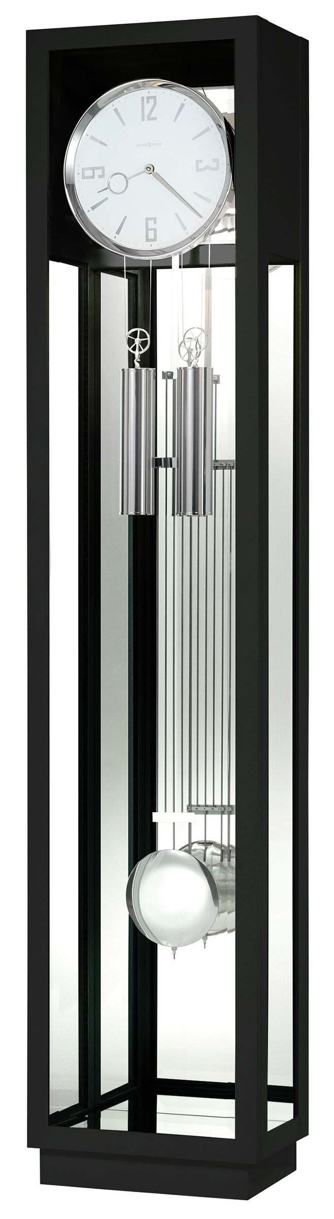 Hekman Furniture 611258 Whitelock Ii Modern Black Grandfather Clock With Polished Chrome Details & Illuminated Case Gloss Black Whitelock Ii Grandfather Clock 611258