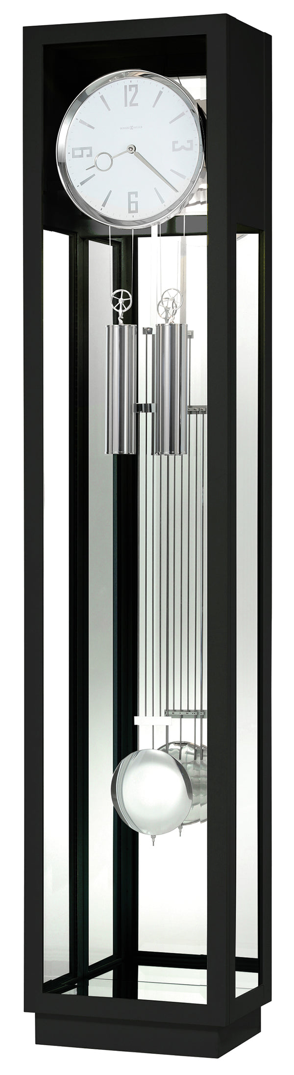 Hekman Furniture 611258 Whitelock Ii Modern Black Grandfather Clock With Polished Chrome Details & Illuminated Case Gloss Black Whitelock Ii Grandfather Clock 611258