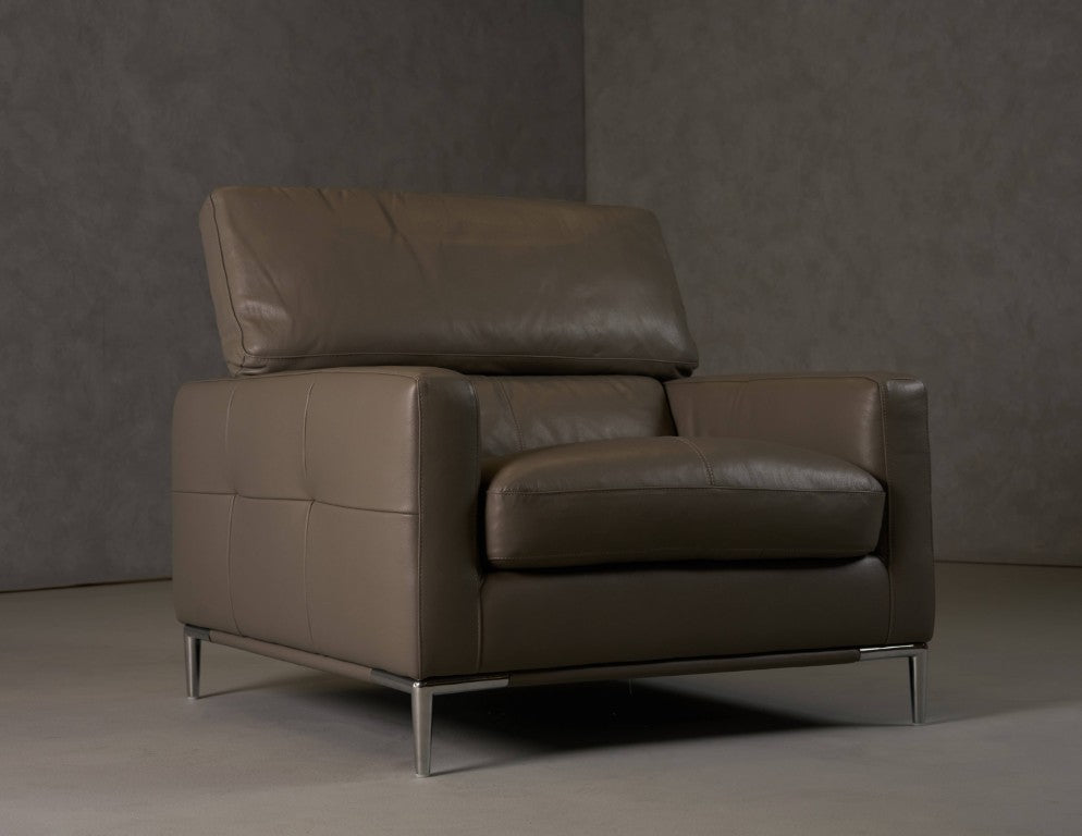 VIG Furniture Natalia Modern Dark Grey Leather Chair With Tuxedo Silhouette, Tufted Cushions & Adjustable Headrests VGKK1281X-DKGRY-CH