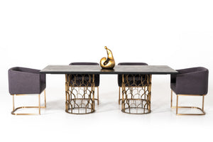 VIG Furniture Natalie Rectangular Black Acacia Dining Table With Antique Brass Geometric Pedestals, Seats 6–8 VGLBGATS-DT220-03