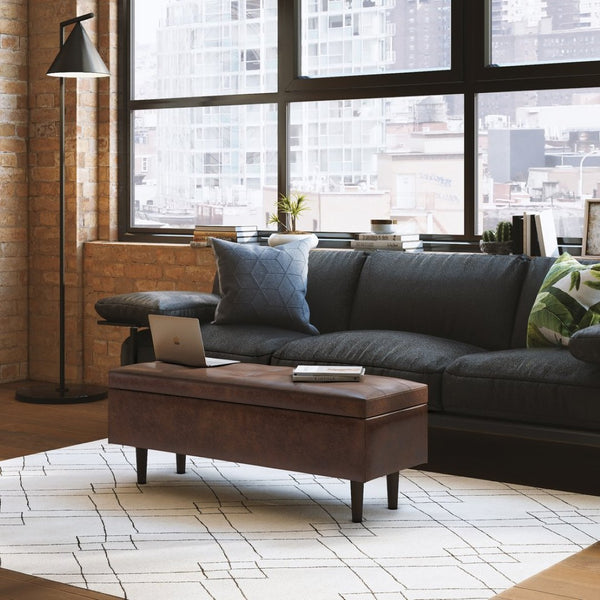 English Elm Shay Mid Century Rectangular Storage Ottoman - Versatile Tufted Bench In Distressed Faux Leather B136P159259-GIGA